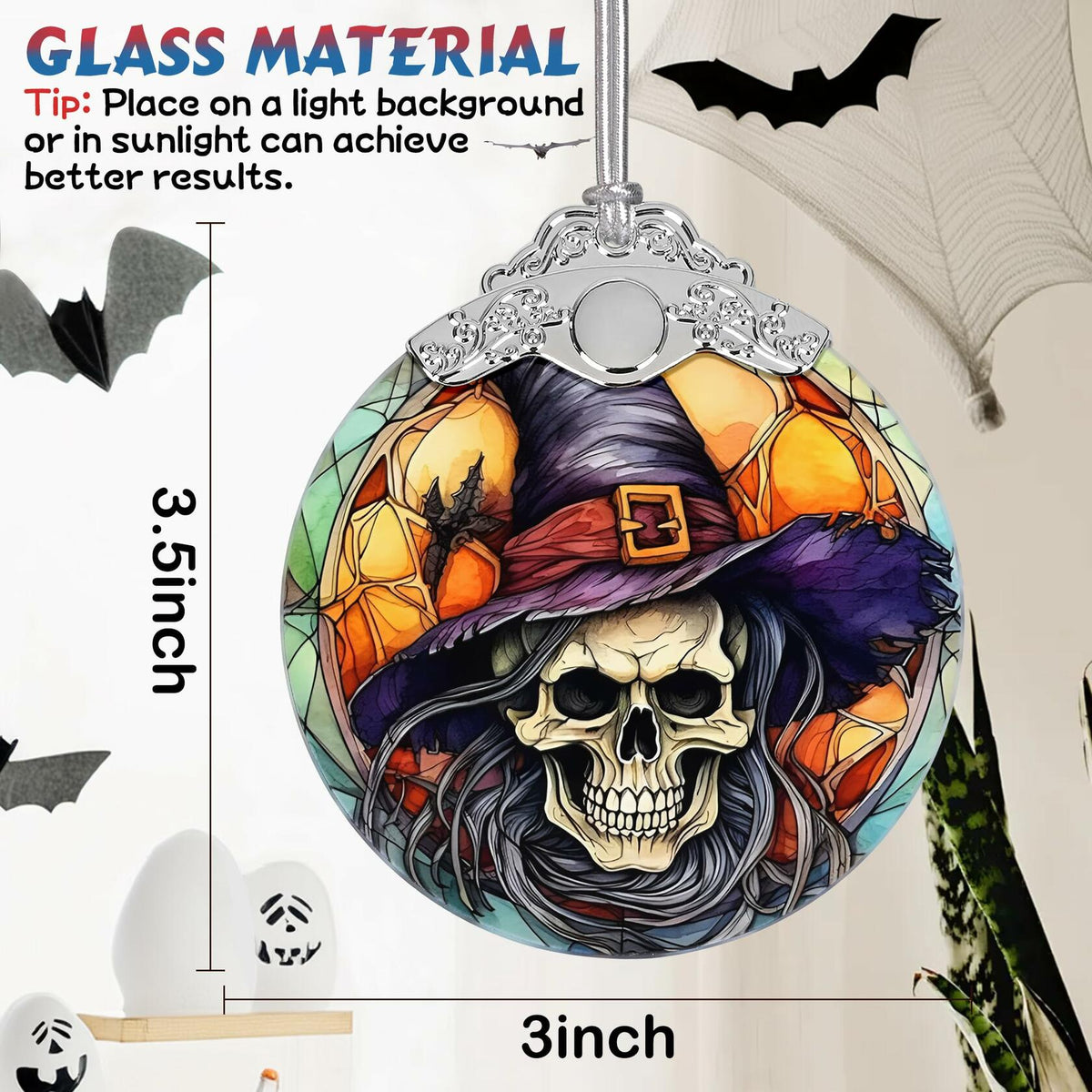 Death Skull Stained Glass Christmas Ornament Holiday Decoration