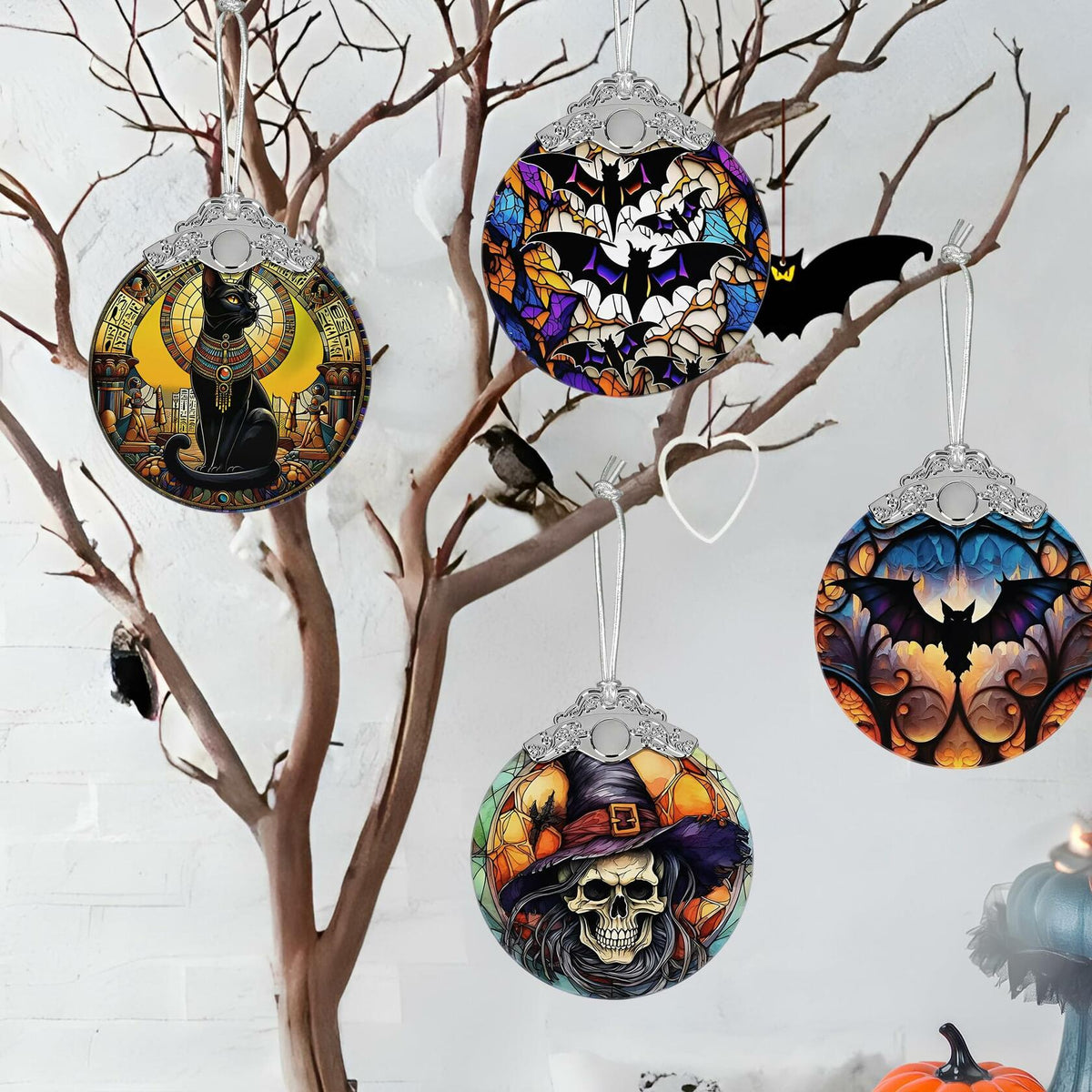 Death Skull Stained Glass Christmas Ornament Holiday Decoration