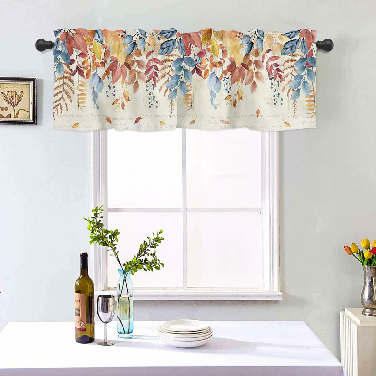 Autumn Botanical Leaf Valance Set 2 Panels 54x18in Watercolor Print
