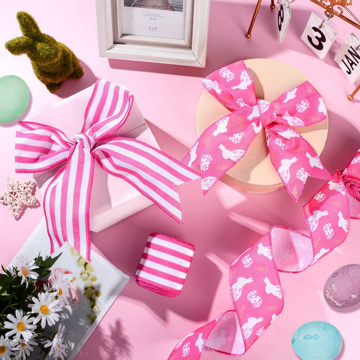 Pineraap Easter Wired Ribbon 2.5in x 10yd Pink Stripe 2 Rolls