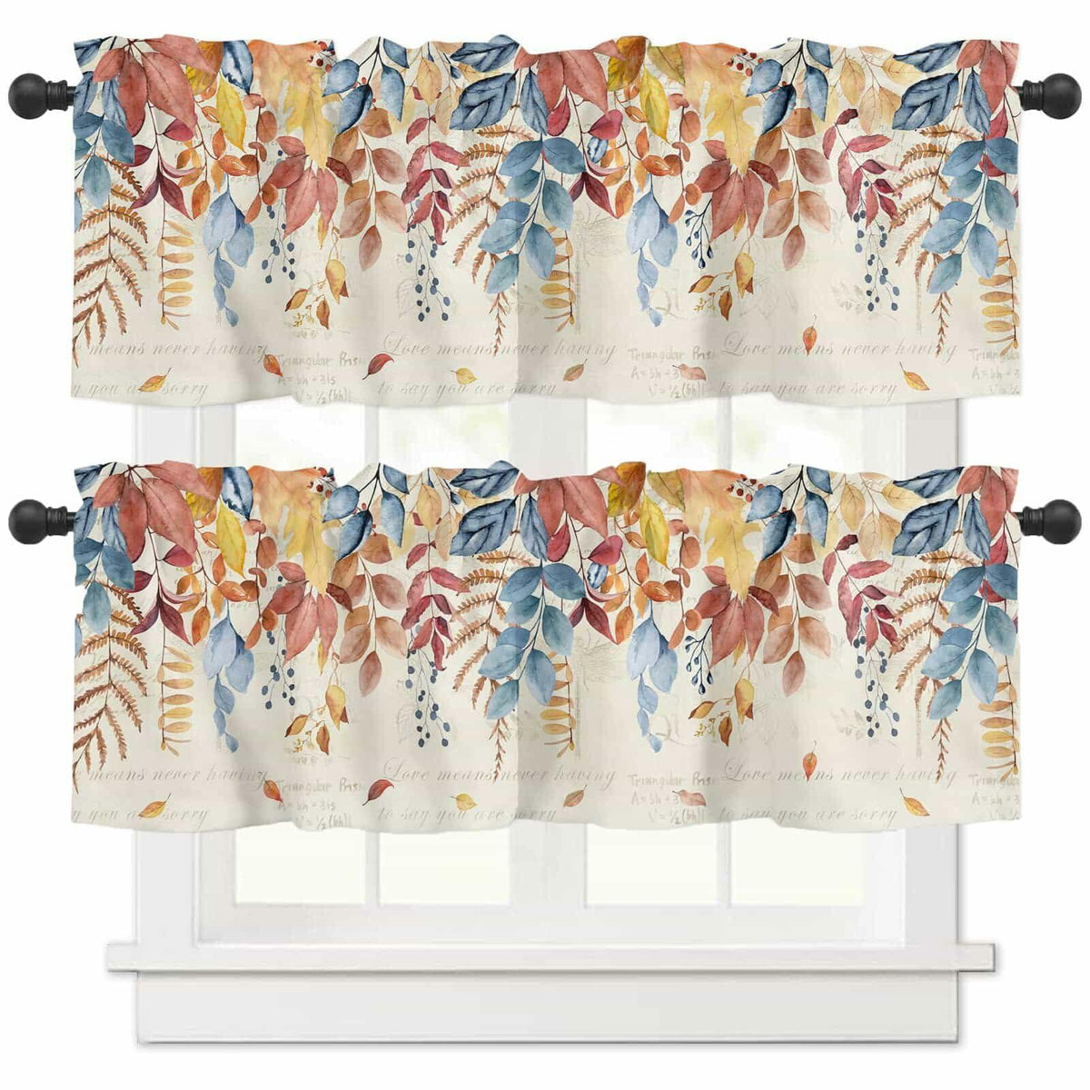 Autumn Botanical Leaf Valance Set 2 Panels 54x18in Watercolor Print