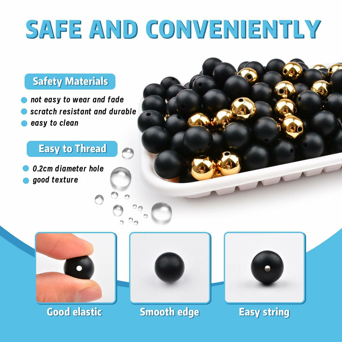 96PCS 15mm Silicone Beads Kit, 2 Colors Round Rubber Beads for DIY Crafts