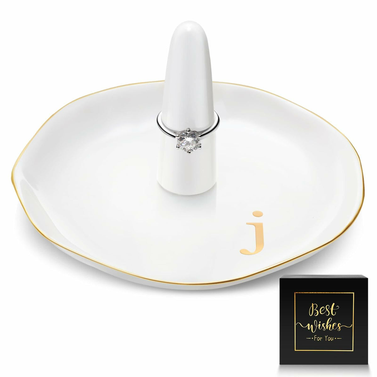 Beeveer Ceramic A-Z Ring Holder Jewelry Tray 4.5x2.4in Mother's Day Gift