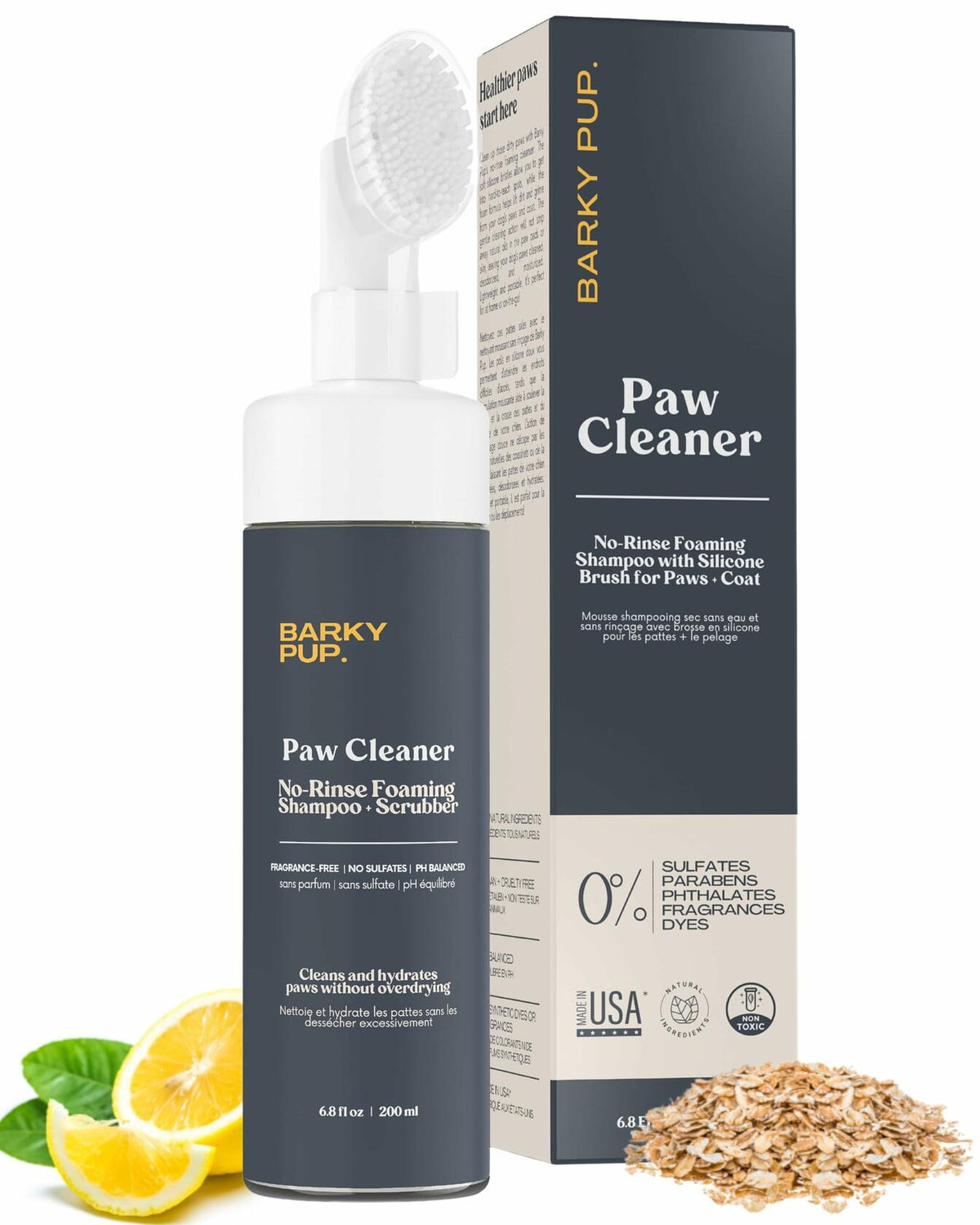 BARKY PUP Dog Paw Cleaner No-Rinse Foaming Dandelion 6.8 fl oz Made in USA