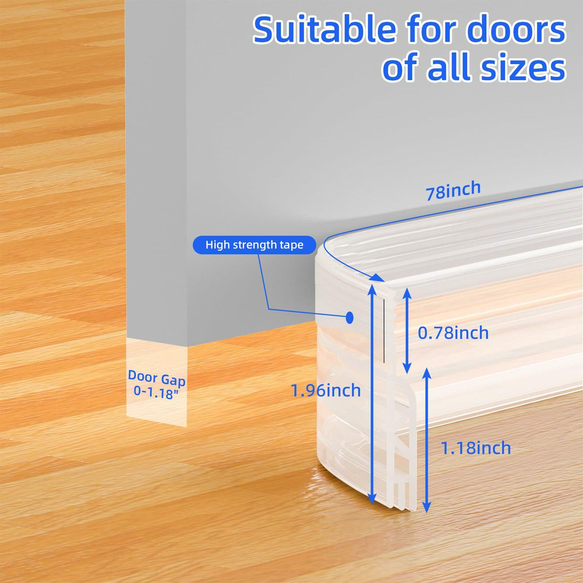 Under Door Draft Stopper Door Sweep Weather Stripping Seal Transparent 78in