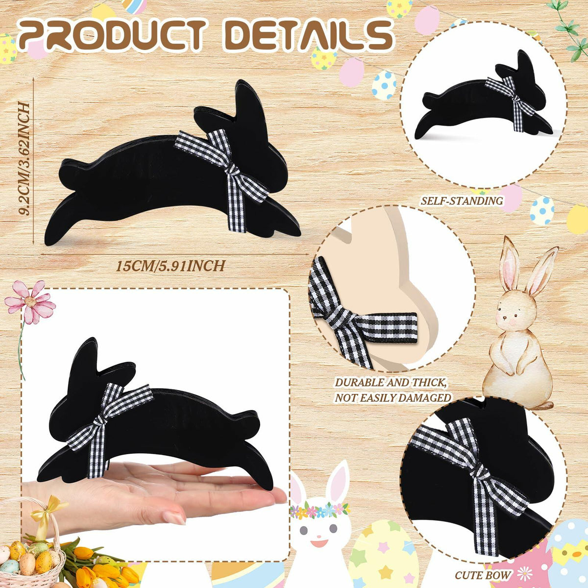 Yousoontic 3 Pcs Easter Bunny Wooden Decorations Rustic Table Decor
