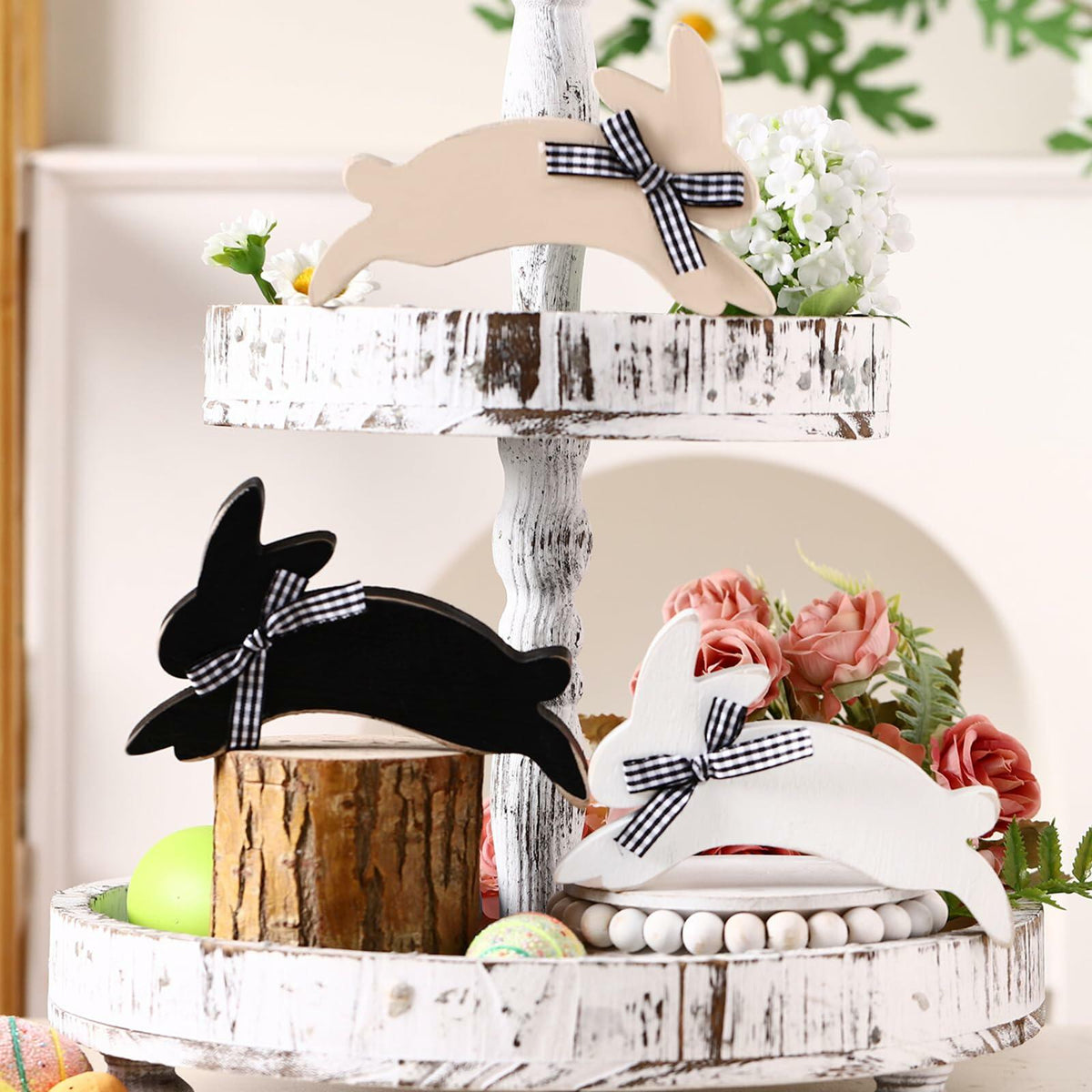 Yousoontic 3 Pcs Easter Bunny Wooden Decorations Rustic Table Decor