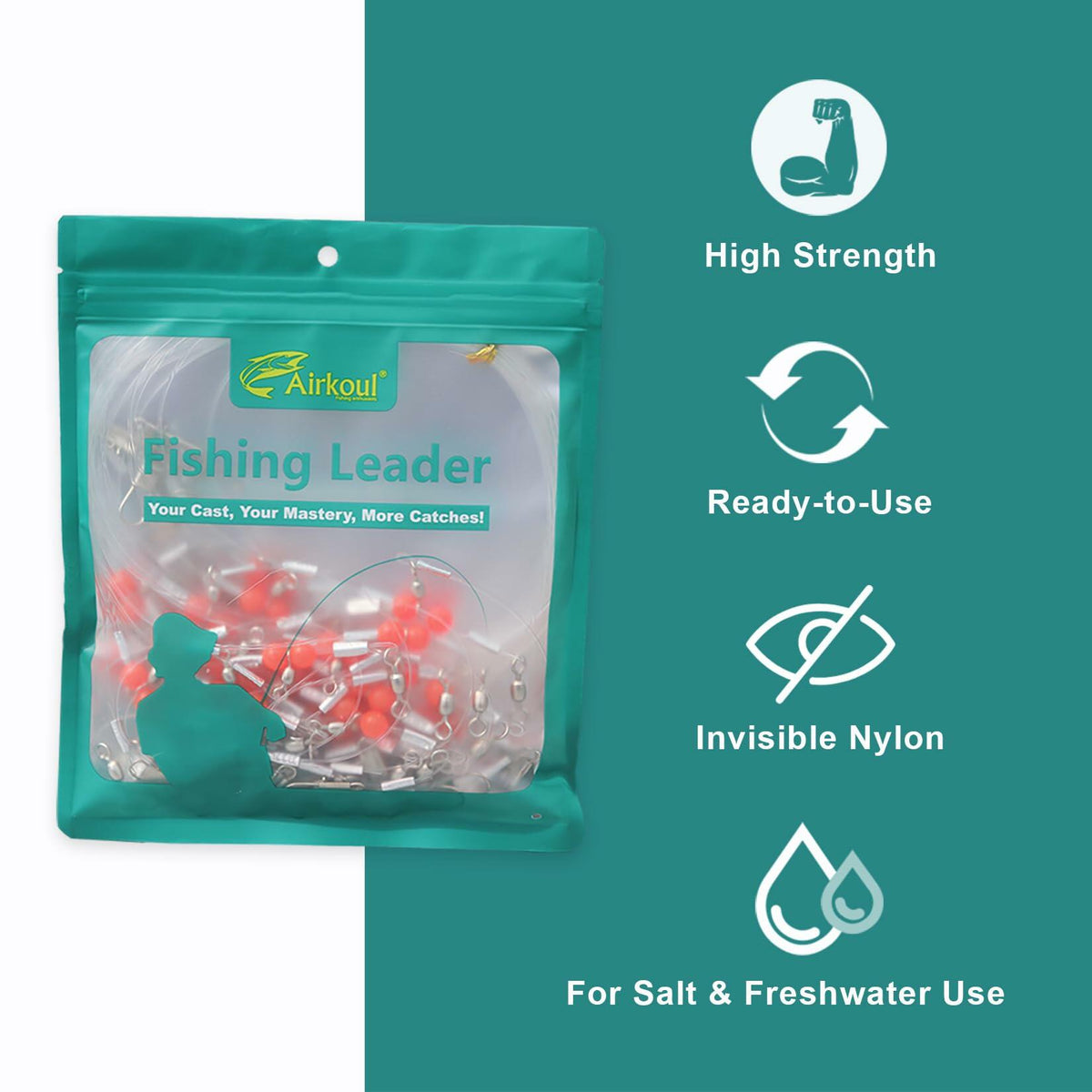 AIRKOUL 24PCS Nylon Fishing Leader Rigs with Swivels Snaps Beads