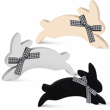 Yousoontic 3 Pcs Easter Bunny Wooden Decorations Rustic Table Decor