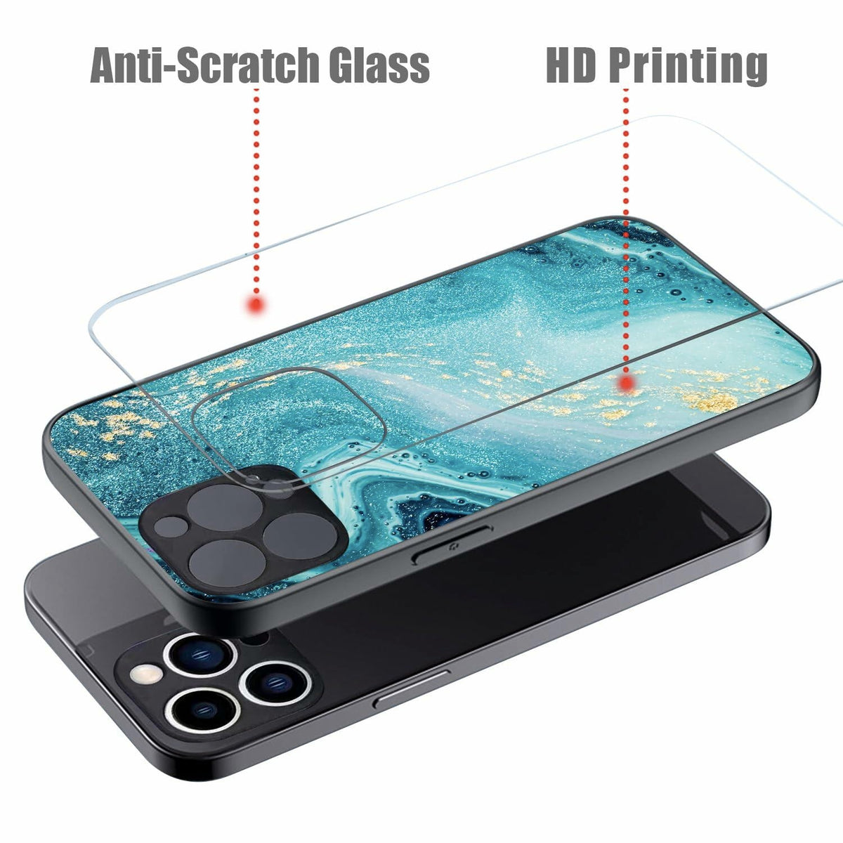 Tabavsit iPhone 15 Pro Max Case Blue Marble Shockproof Protective Cover