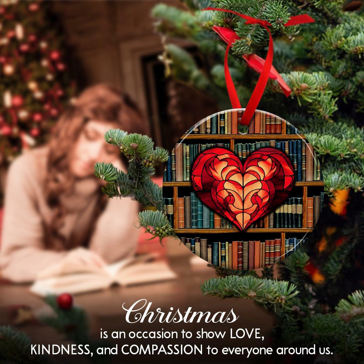 Kilyhome Ceramic Christmas Book Ornament Multi Color for Book Lovers