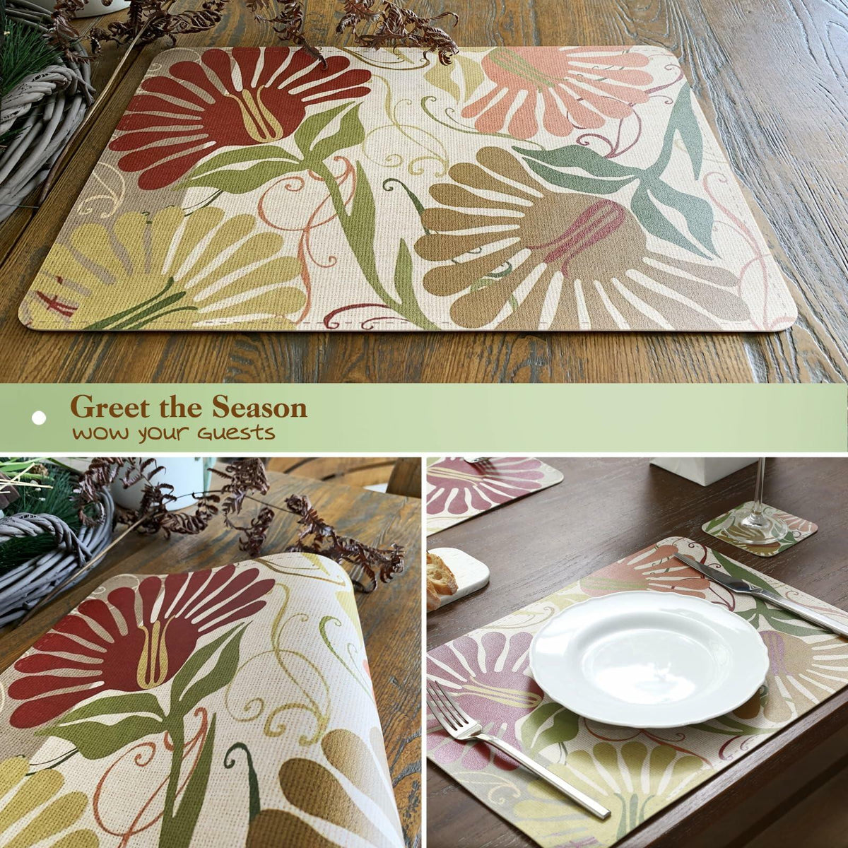 Casaido Faux Leather Placemats Set of 4 with Coasters 17x12 inches Dining Table
