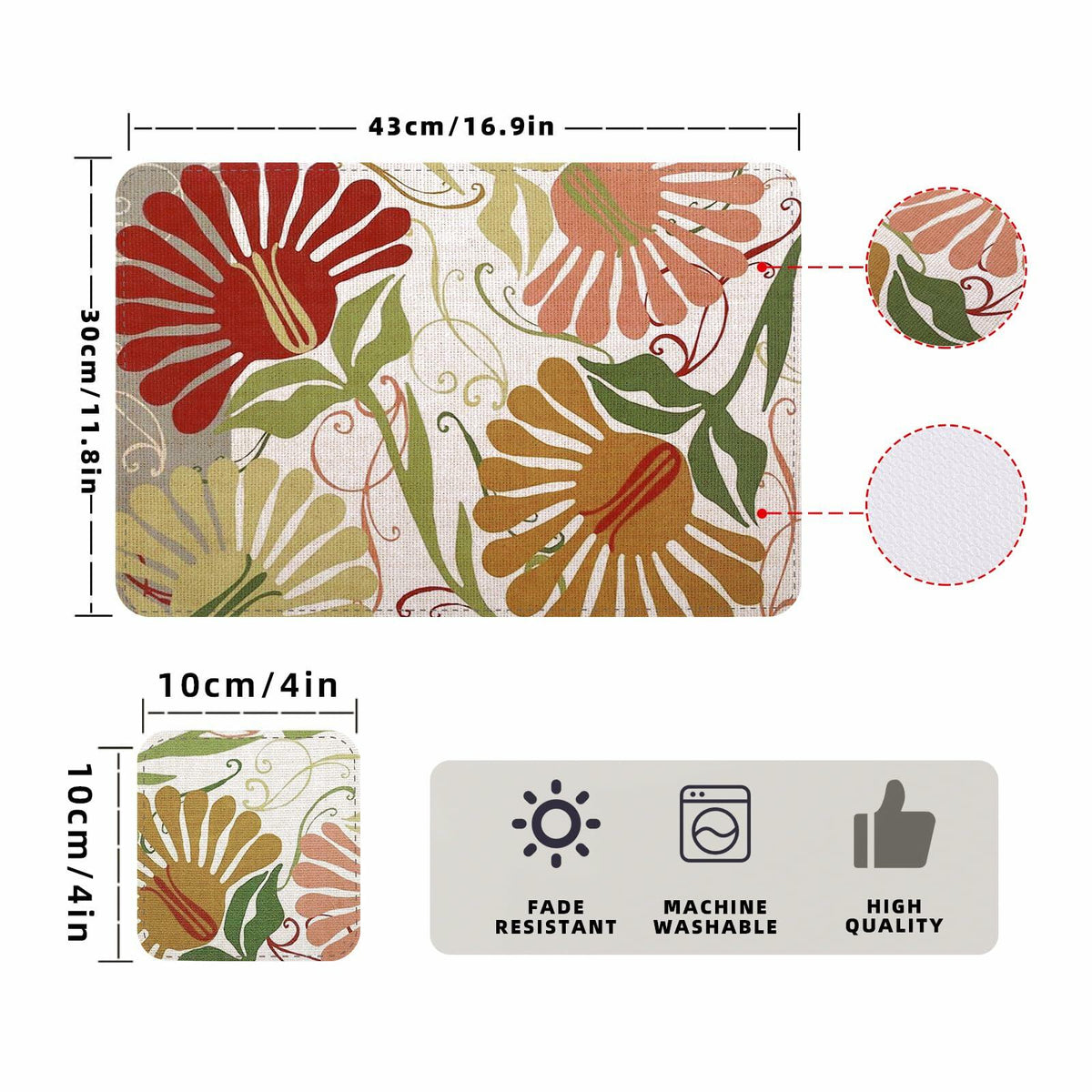 Casaido Faux Leather Placemats Set of 4 with Coasters 17x12 inches Dining Table