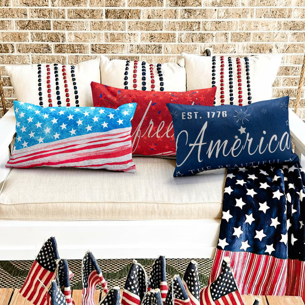 CHANGE MOORE 4th of July Patriotic Throw Pillow Cover 20x12 USA 1pcs