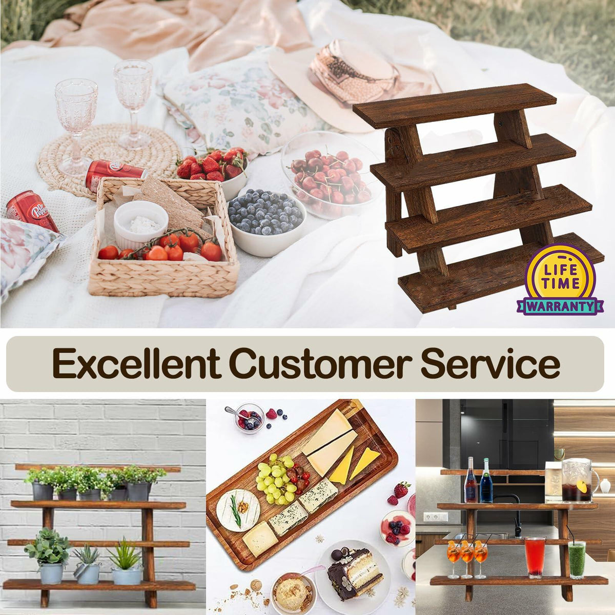 AZ-Homey Platane Wood 4-Tier Display Stand Rustic Brown