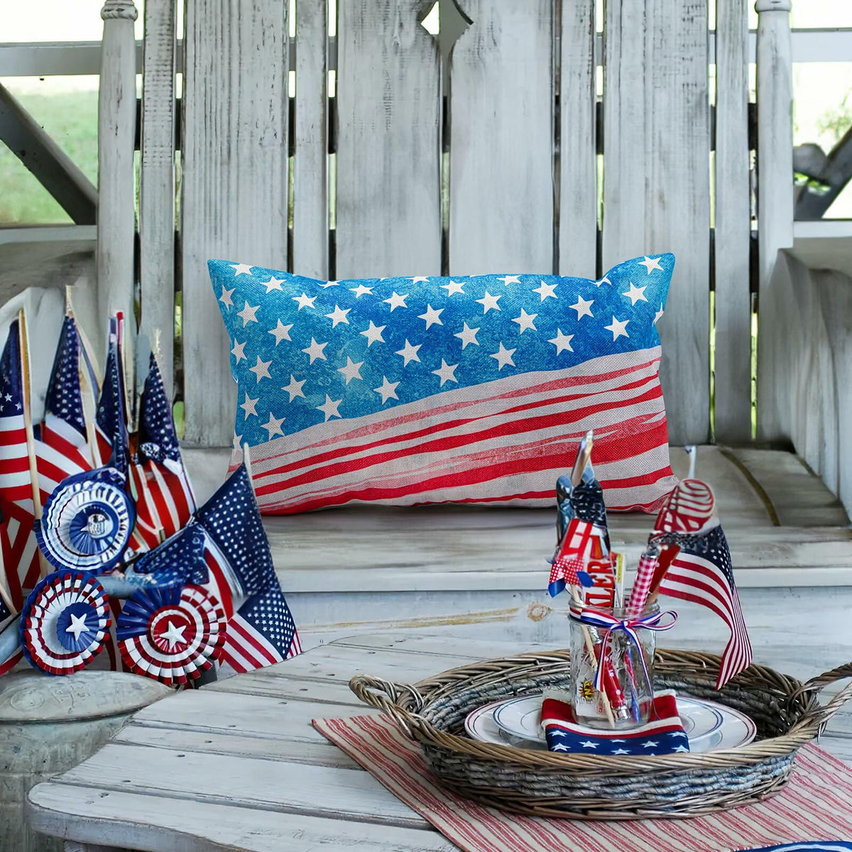 CHANGE MOORE 4th of July Patriotic Throw Pillow Cover 20x12 USA 1pcs