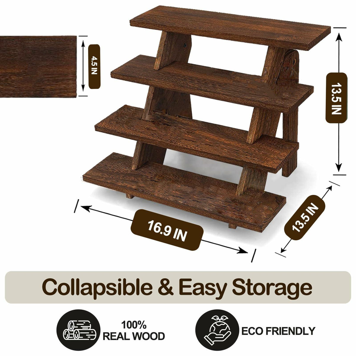 AZ-Homey Platane Wood 4-Tier Display Stand Rustic Brown