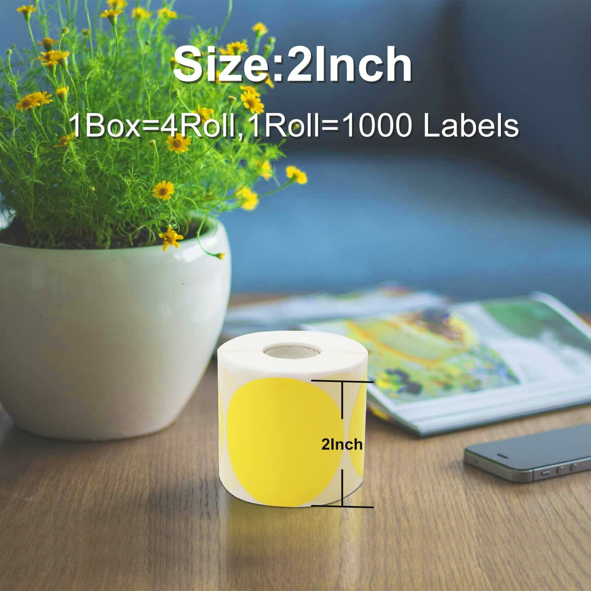 BEEPRT 2" Yellow Direct Thermal Round Labels Stickers 1000 Count