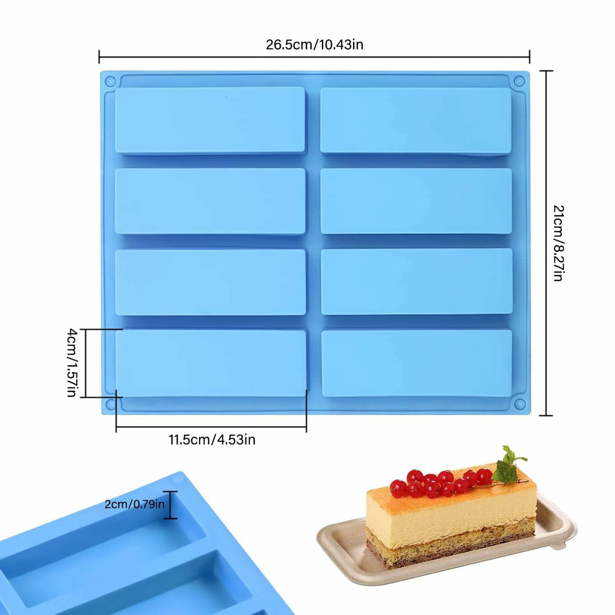 Sinirttou Silicone Chocolate Bar Mold 8 Cavities Rectangular Blue 2 Pack