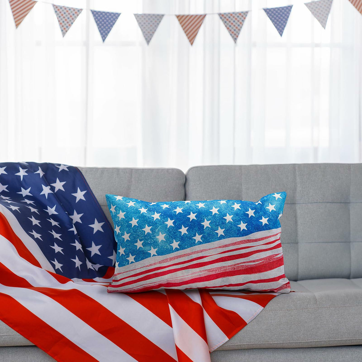 CHANGE MOORE 4th of July Patriotic Throw Pillow Cover 20x12 USA 1pcs