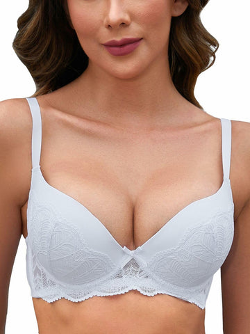 IHOIU Women's Lace Push Up Bra Padded Underwire White Size 36C