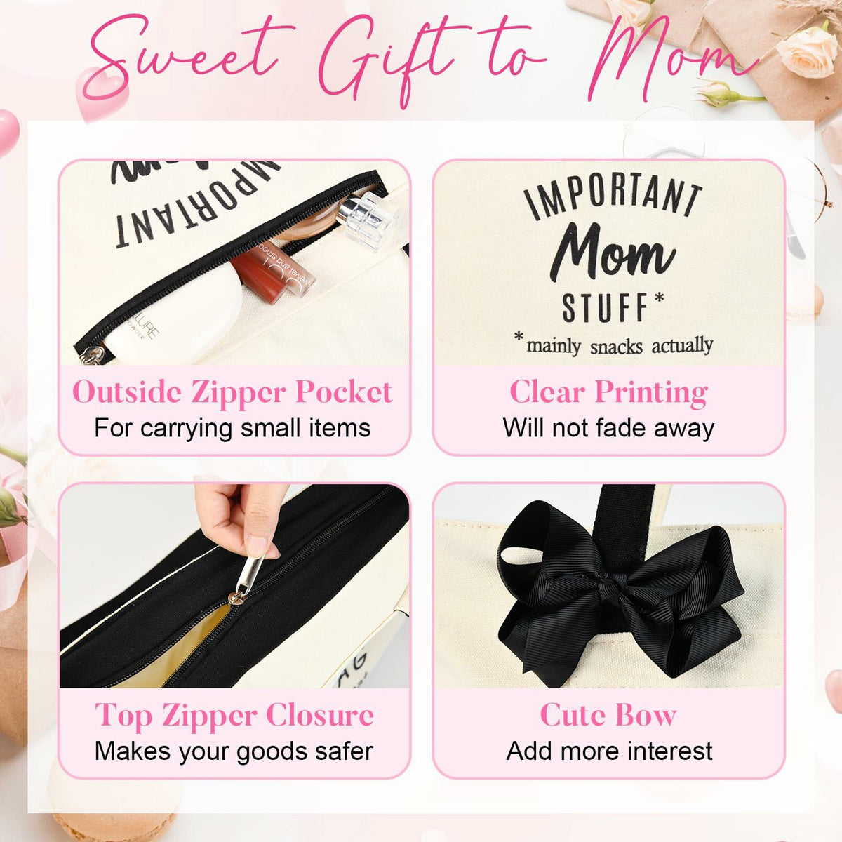 KUIRAN Canvas Tote Bag for Mom Hospital Shopping Beach Gifts from Family