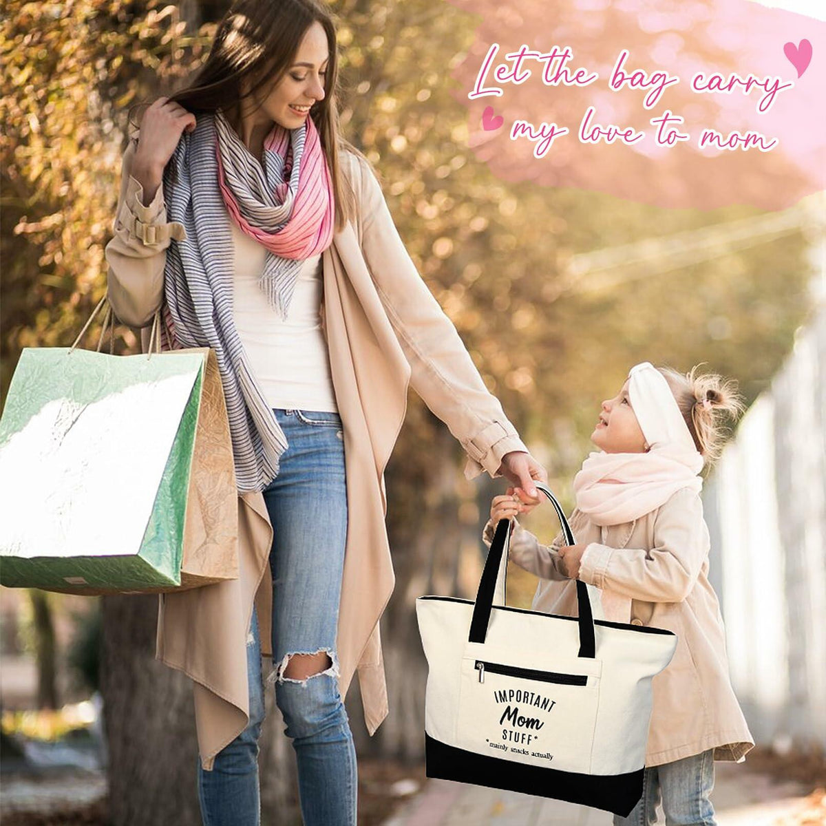 KUIRAN Canvas Tote Bag for Mom Hospital Shopping Beach Gifts from Family