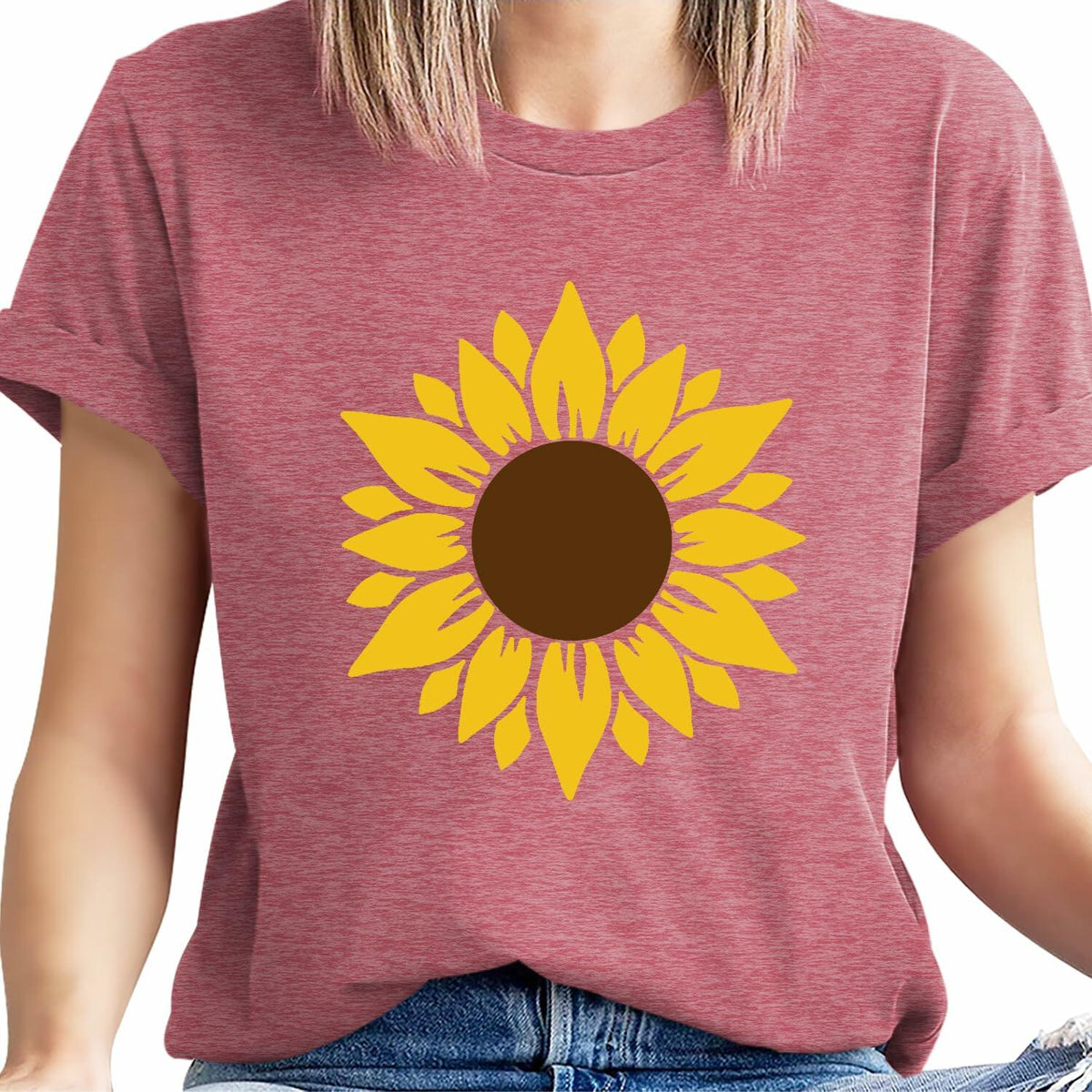 Sunflower Women Graphic Tee Faith Short Sleeve Shirt Pink Size S