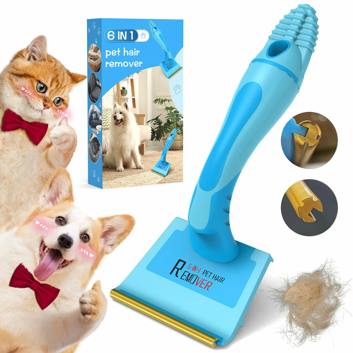 LVHATN 6IN1 Pet Hair Remover Tool for Car Rug Couch Furniture 8.27in