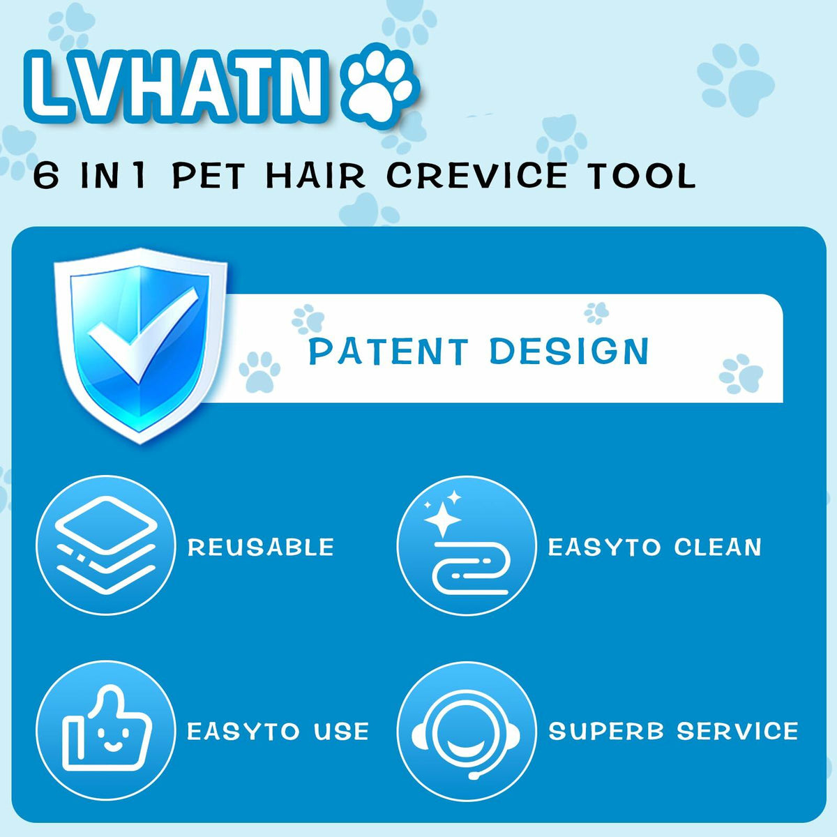 LVHATN 6IN1 Pet Hair Remover Tool for Car Rug Couch Furniture 8.27in
