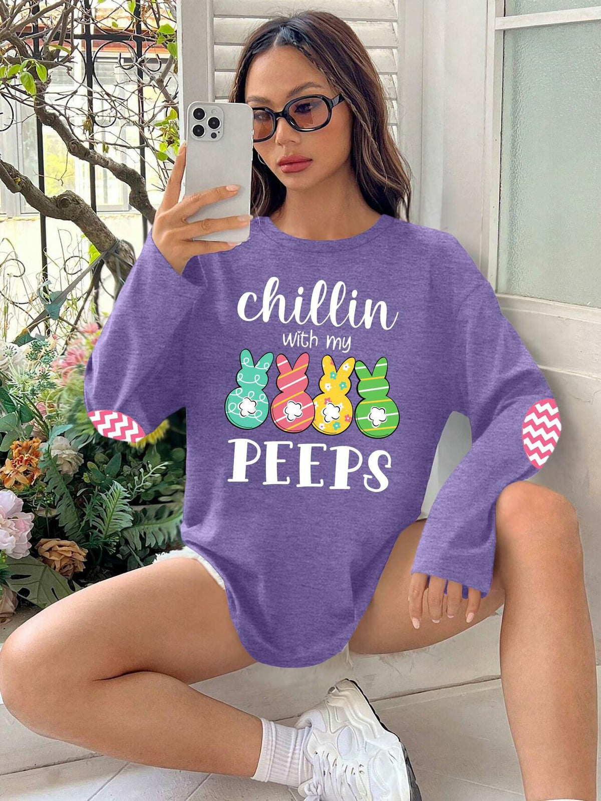 Easter Shirt Women Bunny Graphic Long Sleeve Tee Purple1 Size XXL