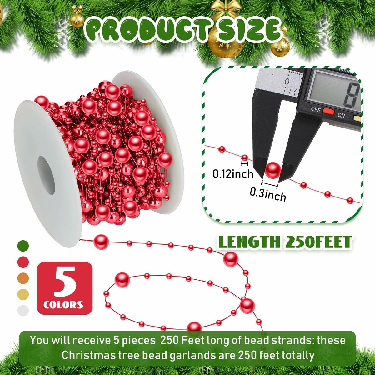 Ecally 250ft Plastic Beads Garland Chain Roll Mix Color DIY Decoration