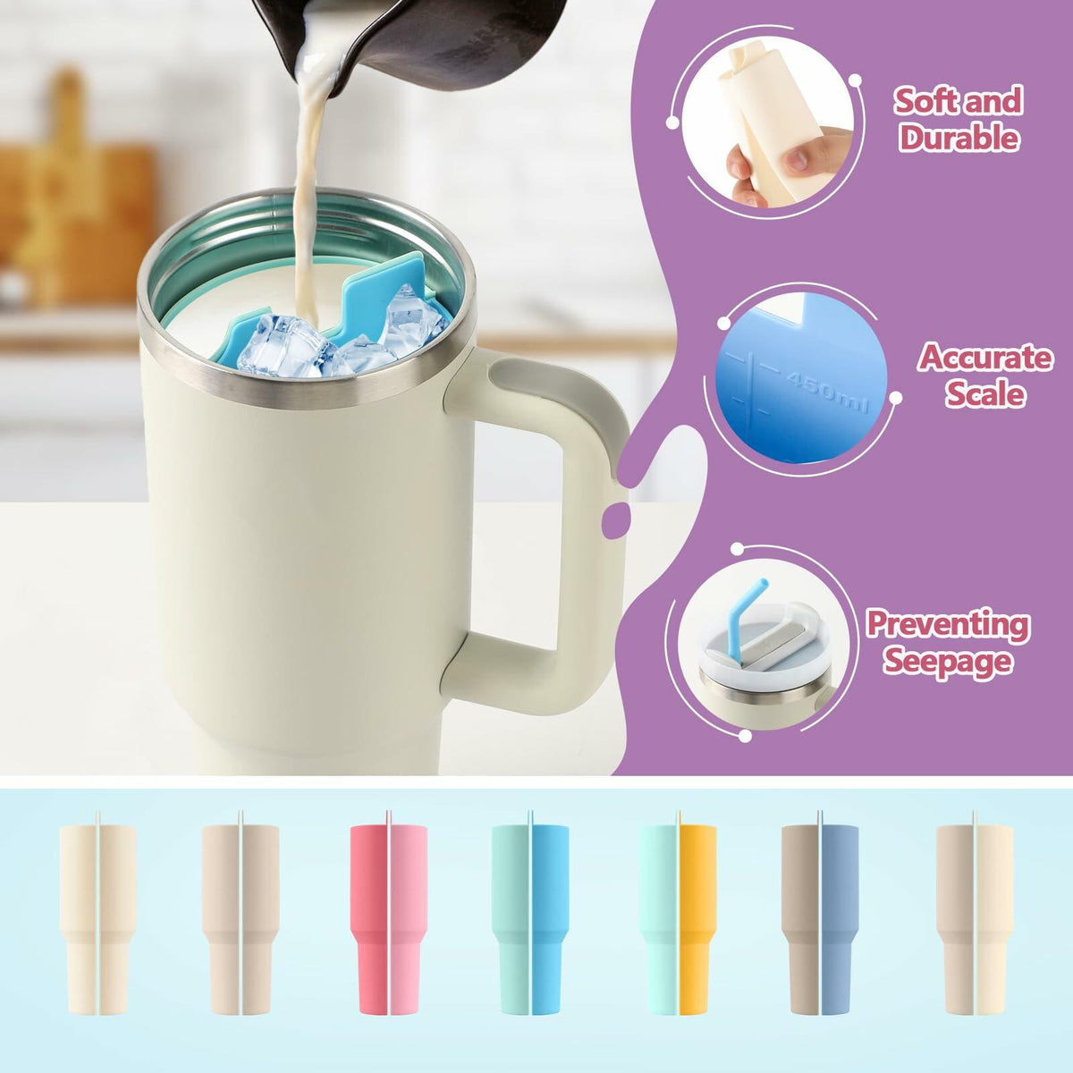 LittleHugs Silicone 2-in-1 Cup for Stanley Cup 40oz Cream Double Drinks Bag