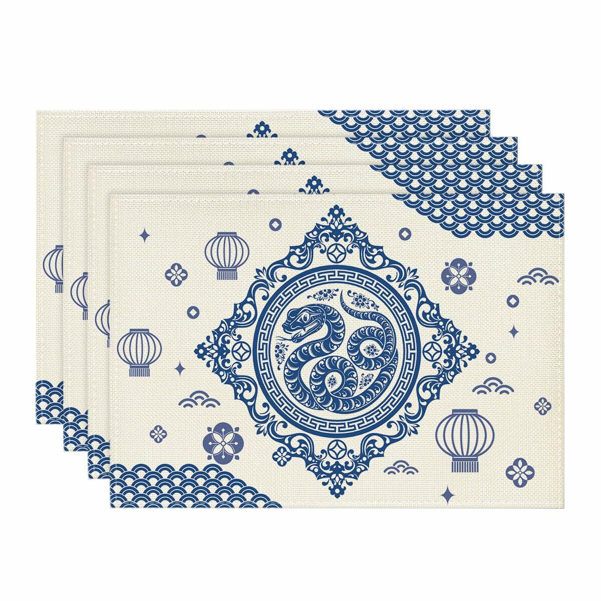 Artoid Mode Zodiac Snake Lantern Red Round Placemats 14in Set of 4