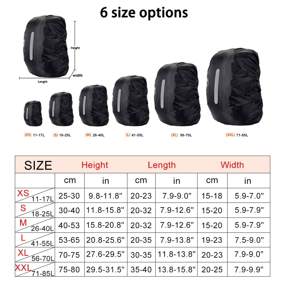 HYCOPROT Waterproof Backpack Rain Cover 10-85L Reflective Ultralight