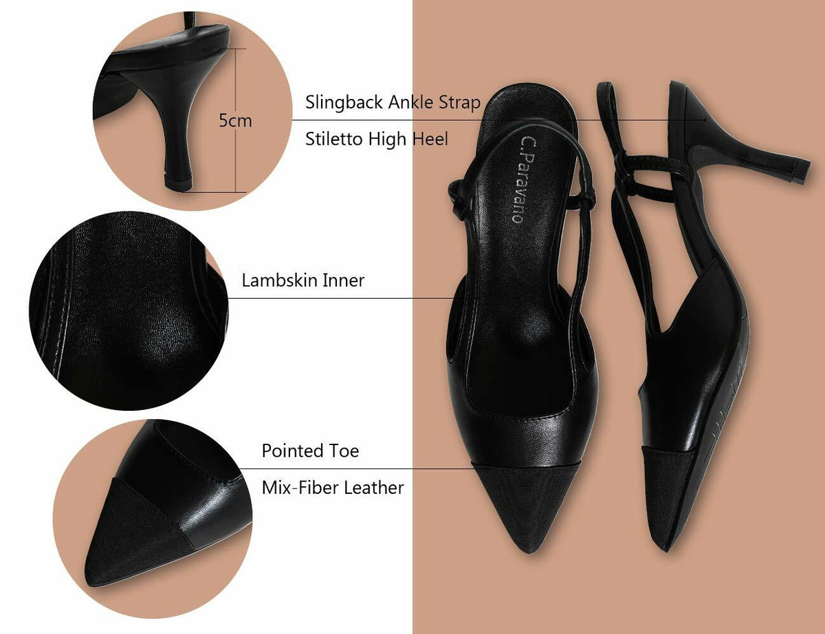 C.Paravano Women's Pointed Toe Slingback Pumps Black Size 9.5
