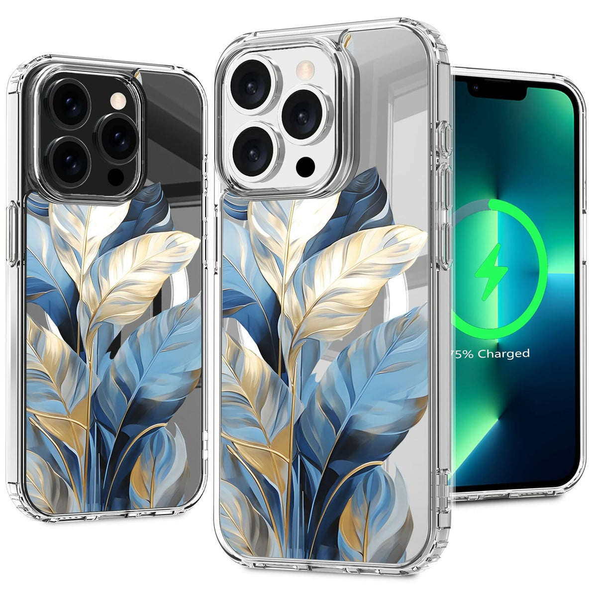LORYVAN Magnetic Clear Case iPhone 12/12 Pro Floral Blue 6.1"