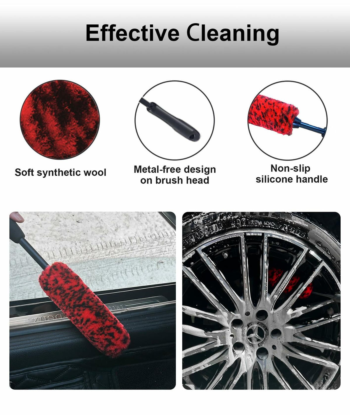 YILANBON Wheel Brush Soft Dense Fibers Car Rim Clean 2PCS