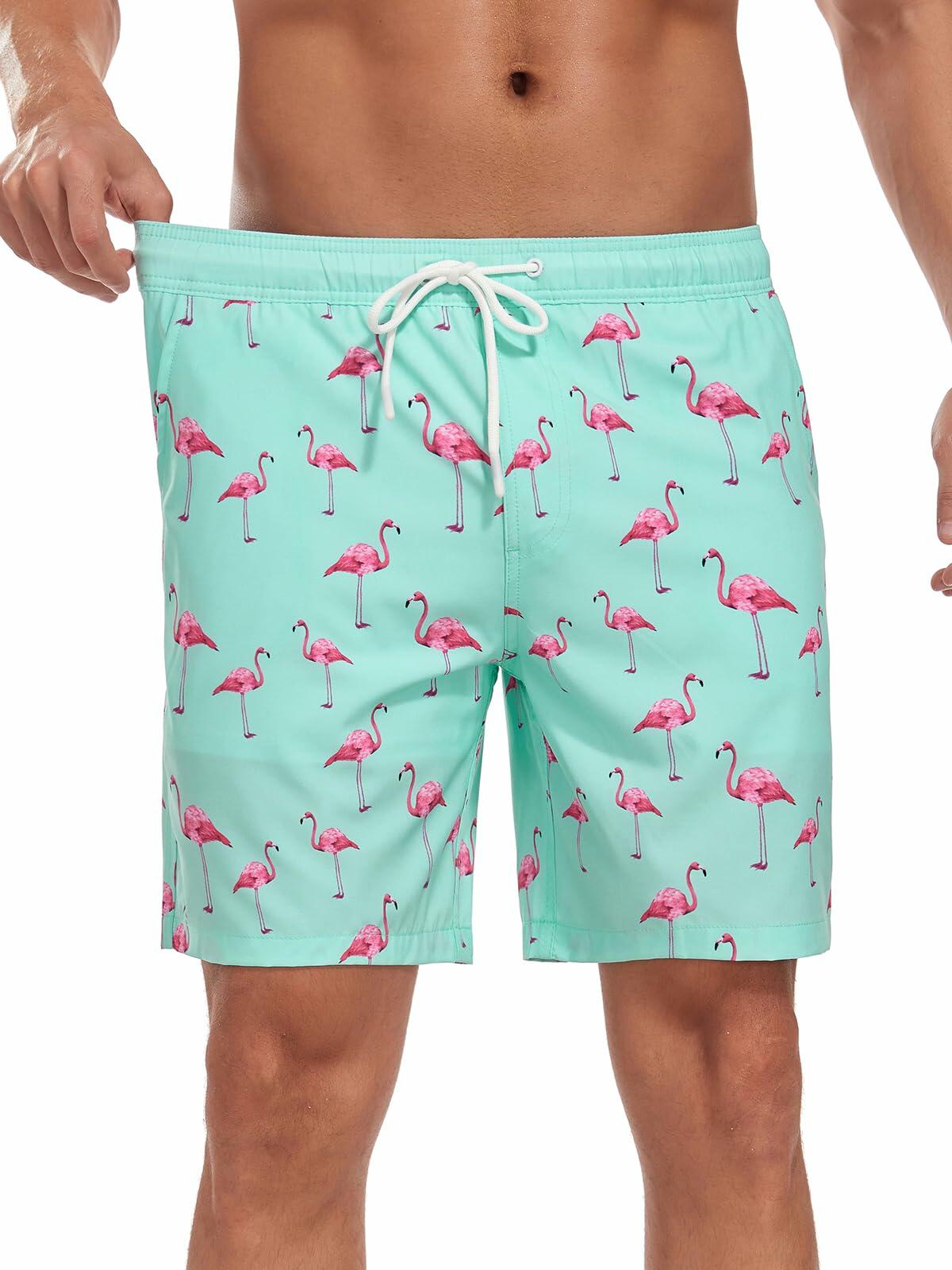 SHEKINI Mens Swim Trunks Quick Dry Compression Lining Pockets Light Green XL