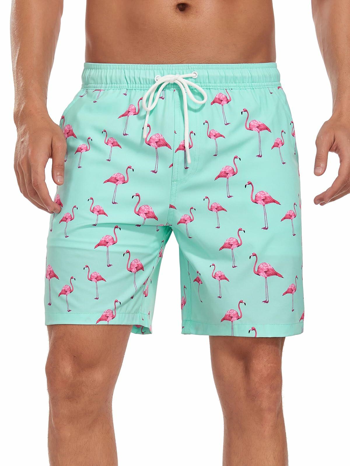 SHEKINI Men’s Swim Trunks Quick Dry Compression Lined Pockets Light Green M