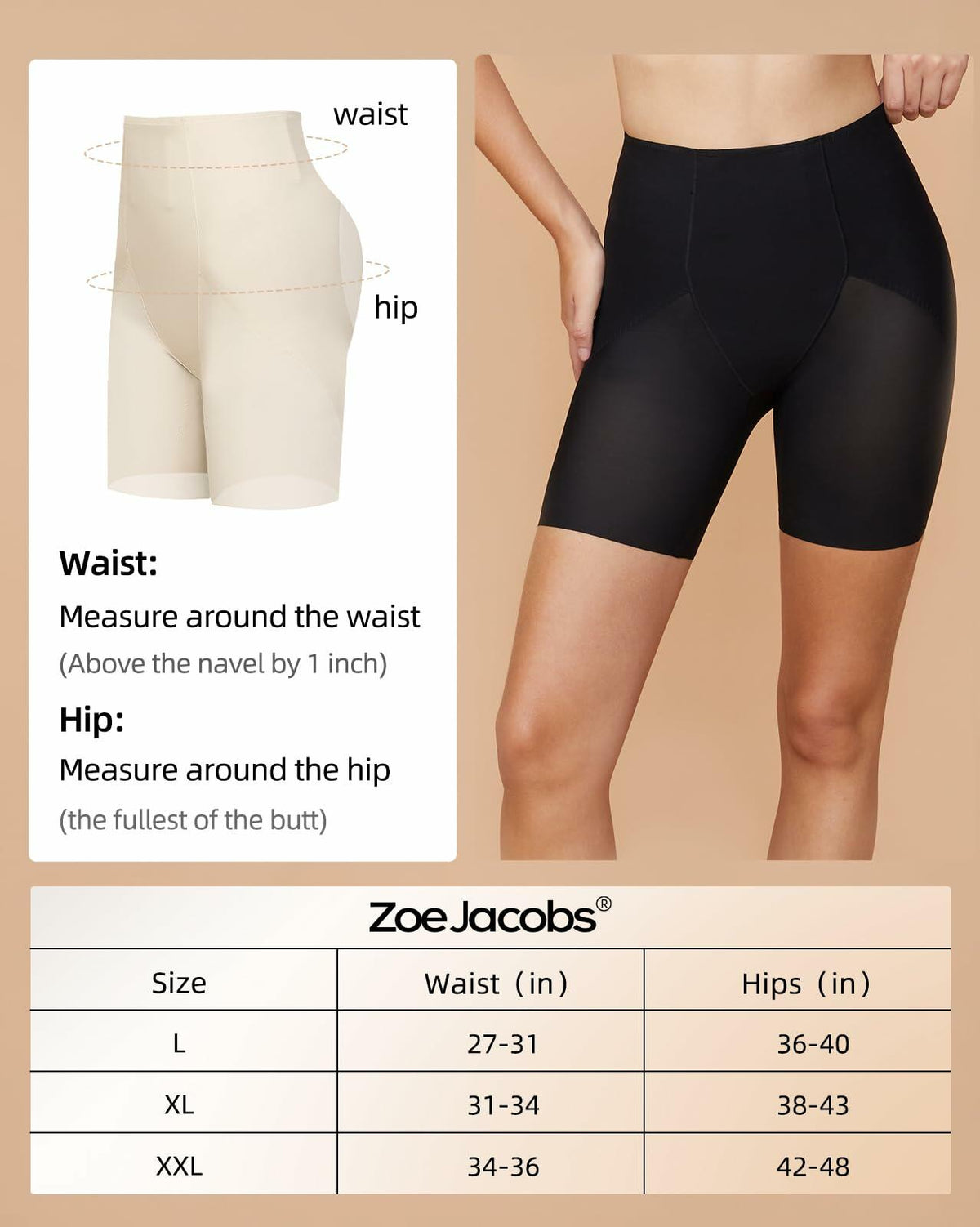 Zoe Jacobs Butt Lifting Shapewear Shorts Tummy Control Black XL