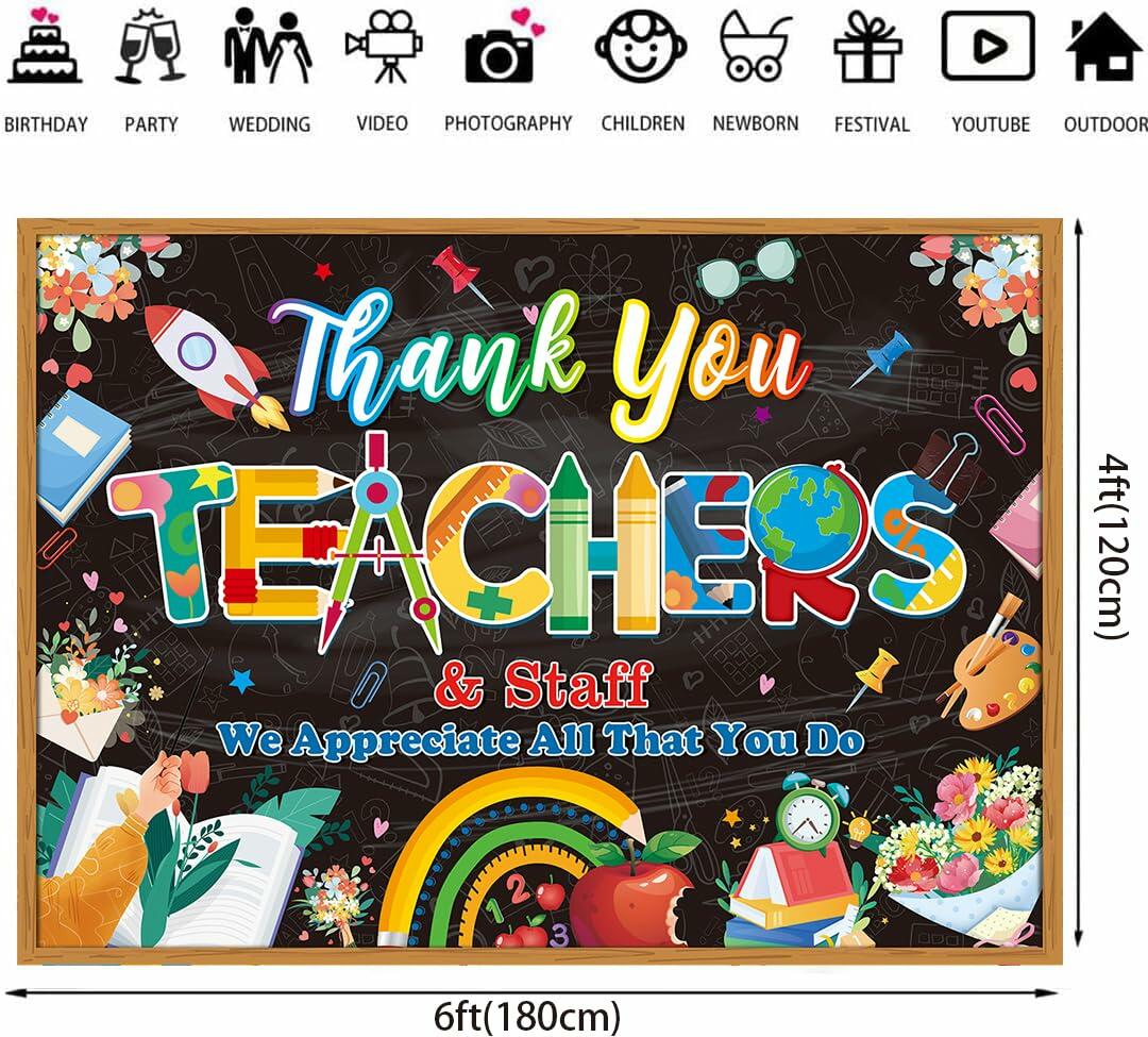 Thank You Teachers Backdrop 6x4FT Teacher Appreciation Banner Blue