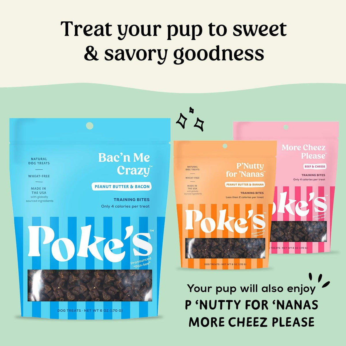 BestBy07/25 Poke's Bac'n Me Crazy Dog Treats Bacon Peanut Butter 6 oz