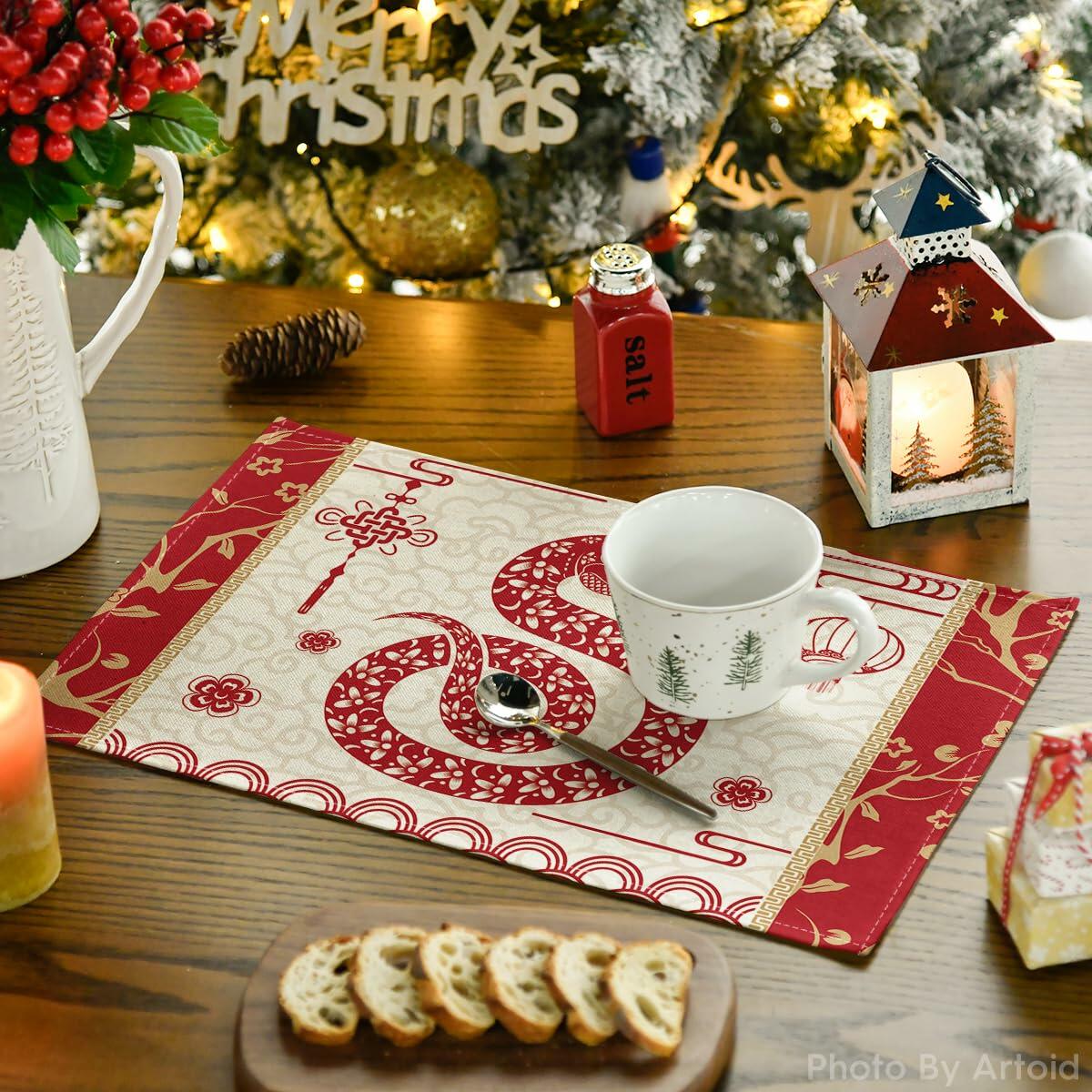 Artoid Mode Zodiac Snake 2025 Placemats Set of 4 12x18in Lunar Table Mats