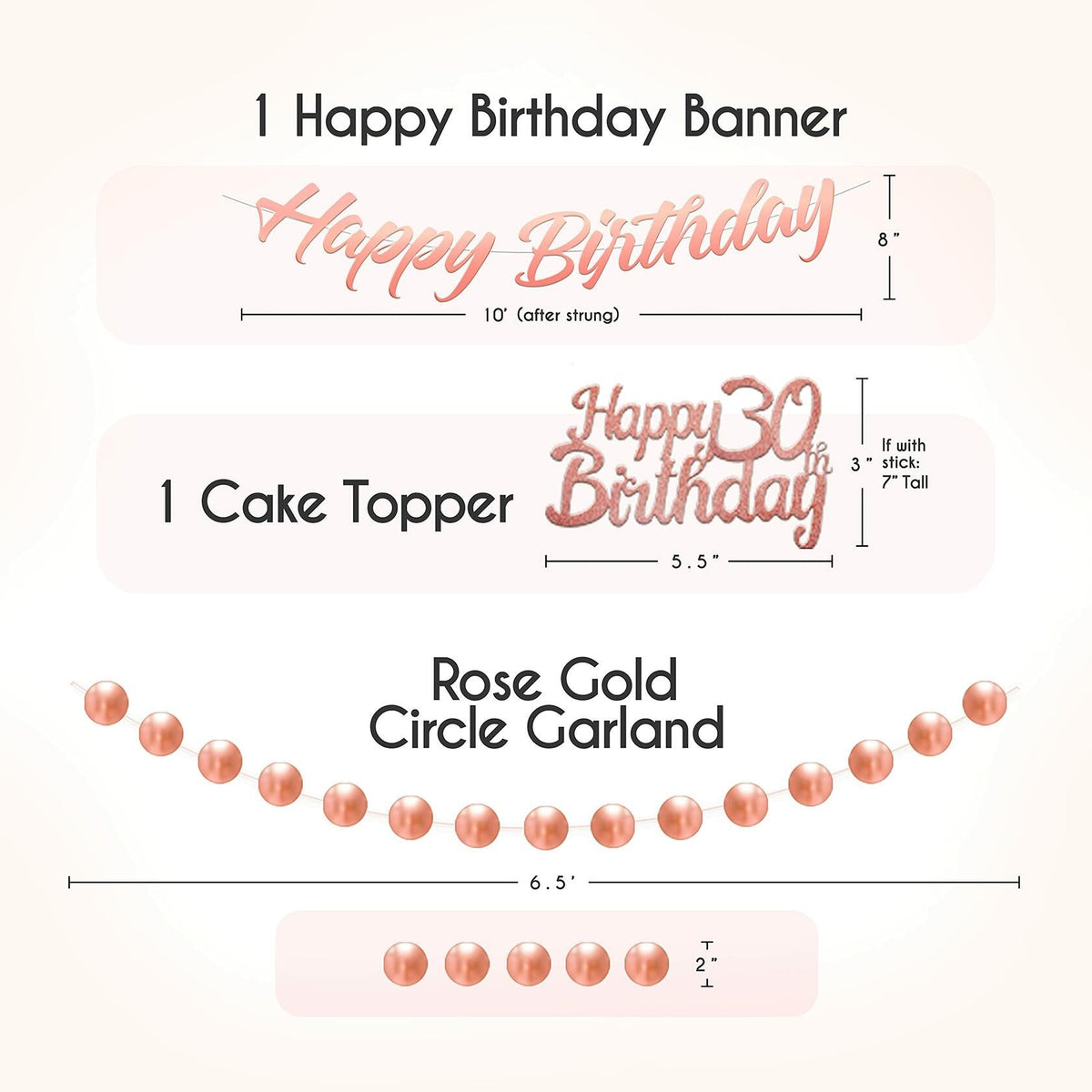 EpiqueOne 41-Piece Rose Gold 30th Birthday Party Decorations for Women