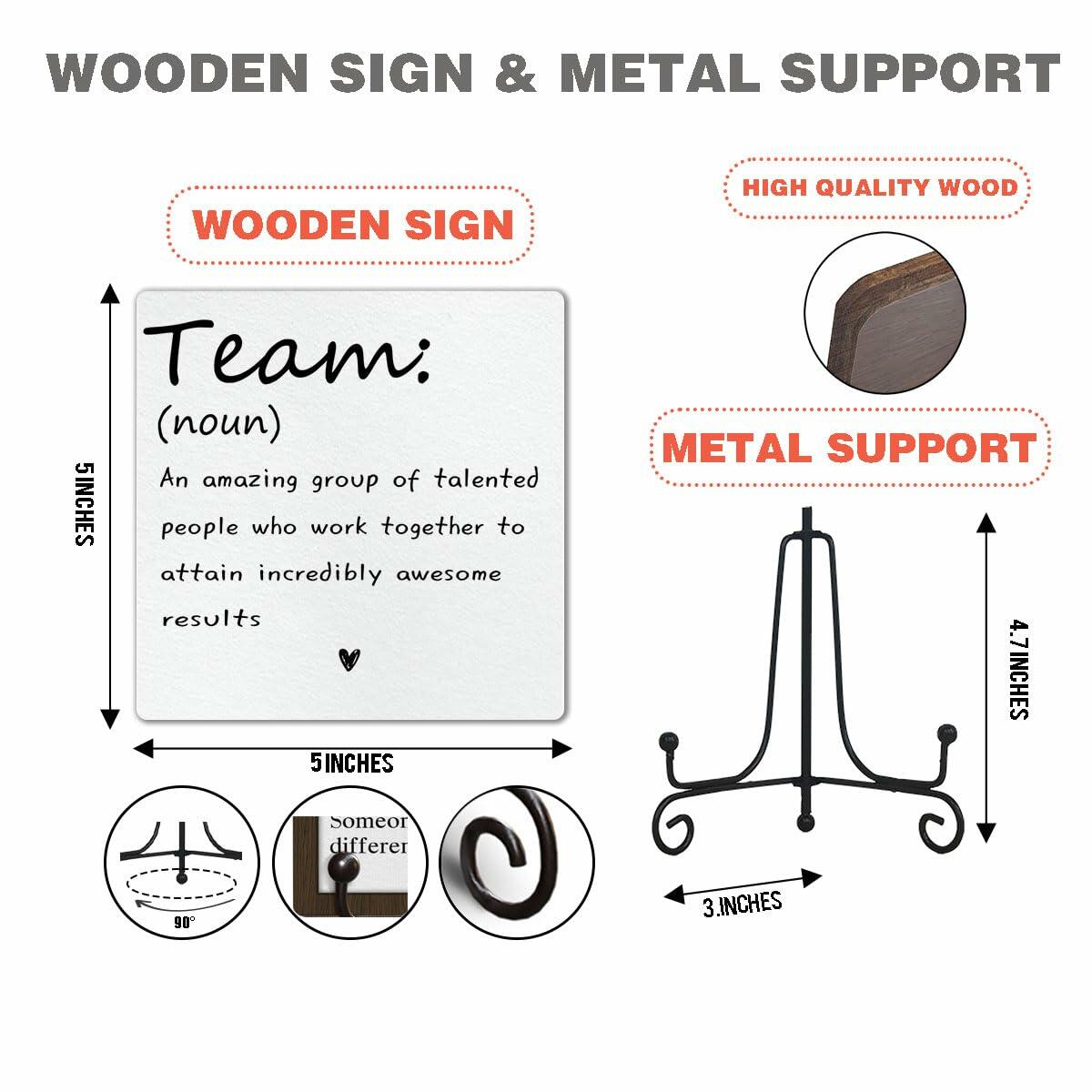Motivational Team Noun Wooden Sign with Stand Rustic 5x5 Inches