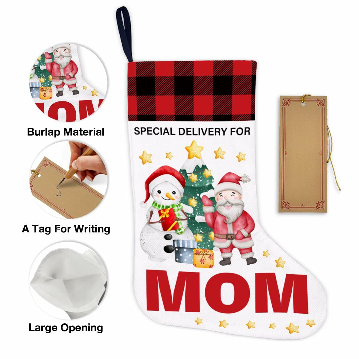 TSUYAWU Mom Christmas Stocking Snowman Xmas Decoration 18x12 Inch