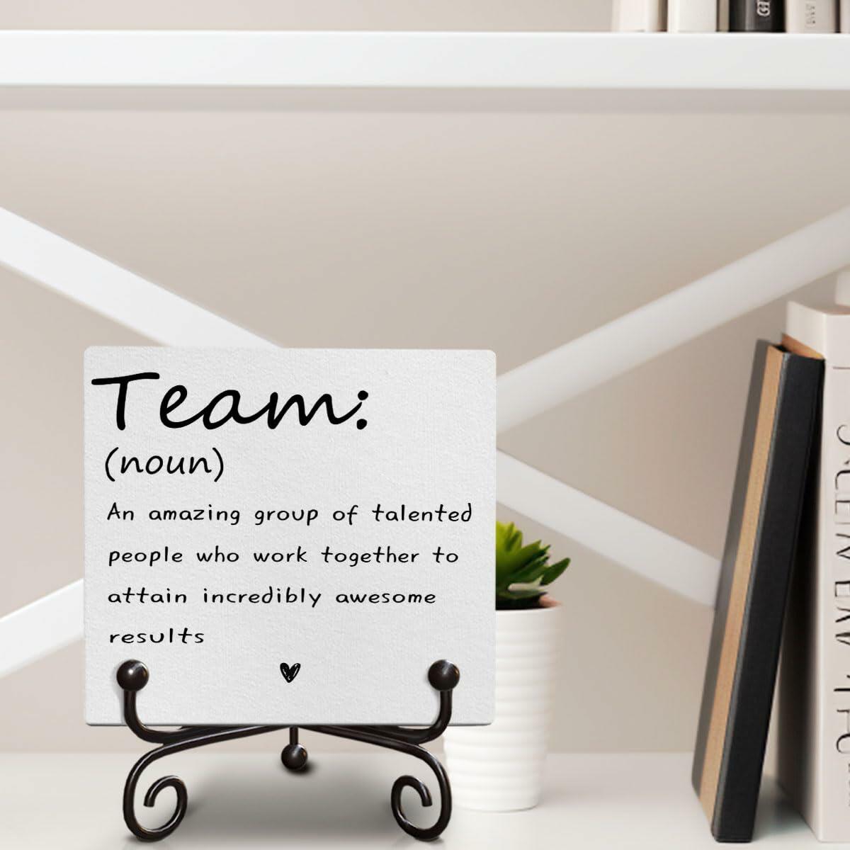 Motivational Team Noun Wooden Sign with Stand Rustic 5x5 Inches