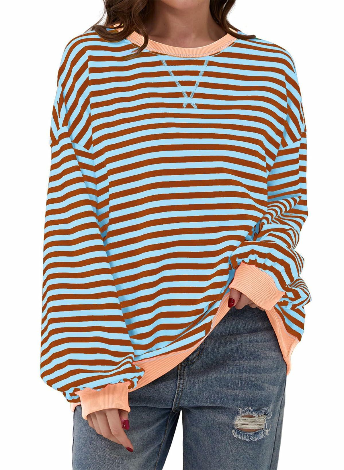 AlvaQ Women's Oversized Sweatshirt Round Neck Long Sleeve Pink Size S