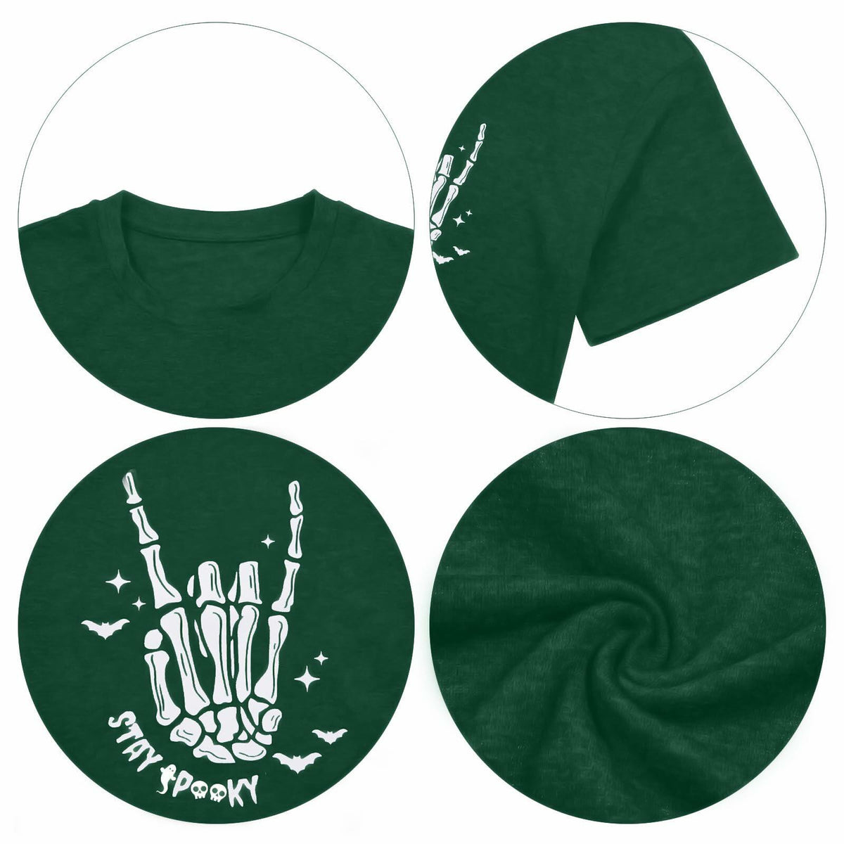 Halloween Oversize T-Shirt Women Spooky Graphic Ghost Tee Green Size M